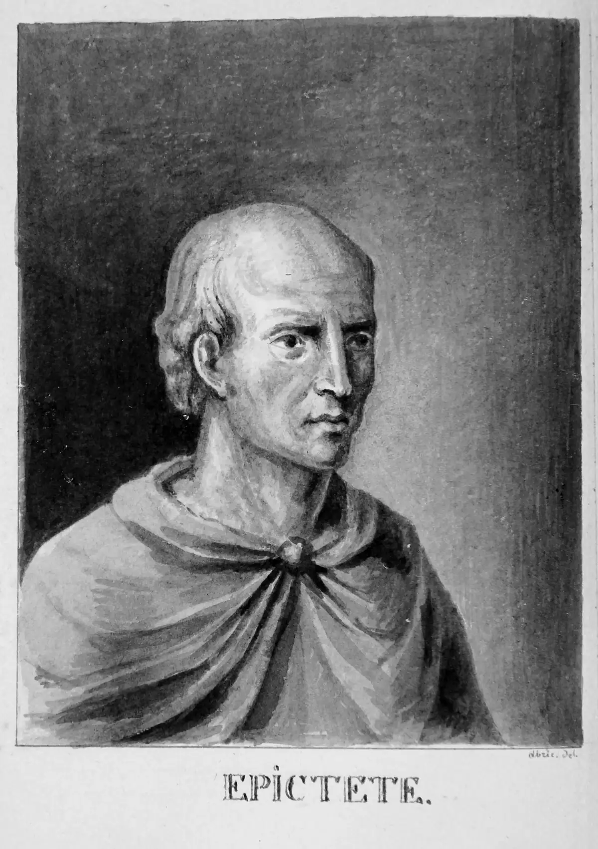 Indian-ink bust from 1653, an imagined portrait of Epictetus, not a likeness from his lifetime.